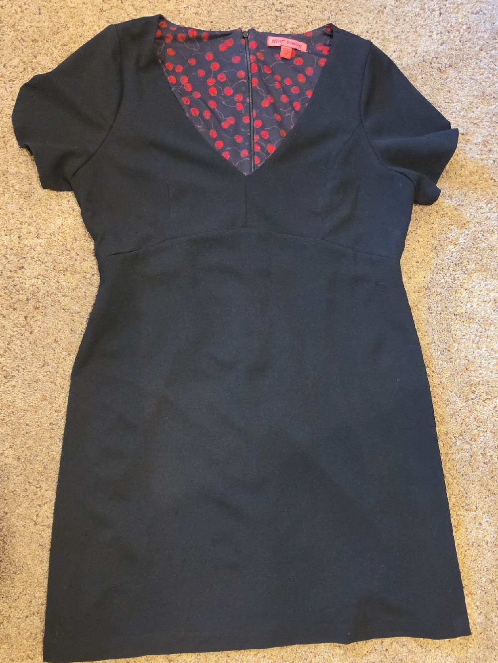 Betsey Johnson Black Mini Dress with Red Cherries Lining